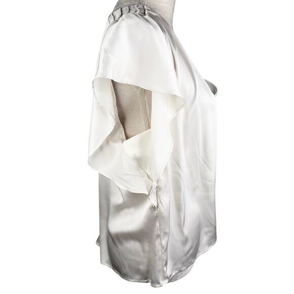 White House Black Market Flutter Sleeve V-Neck Top Ecru XL Satin New - Picture 3 of 12
